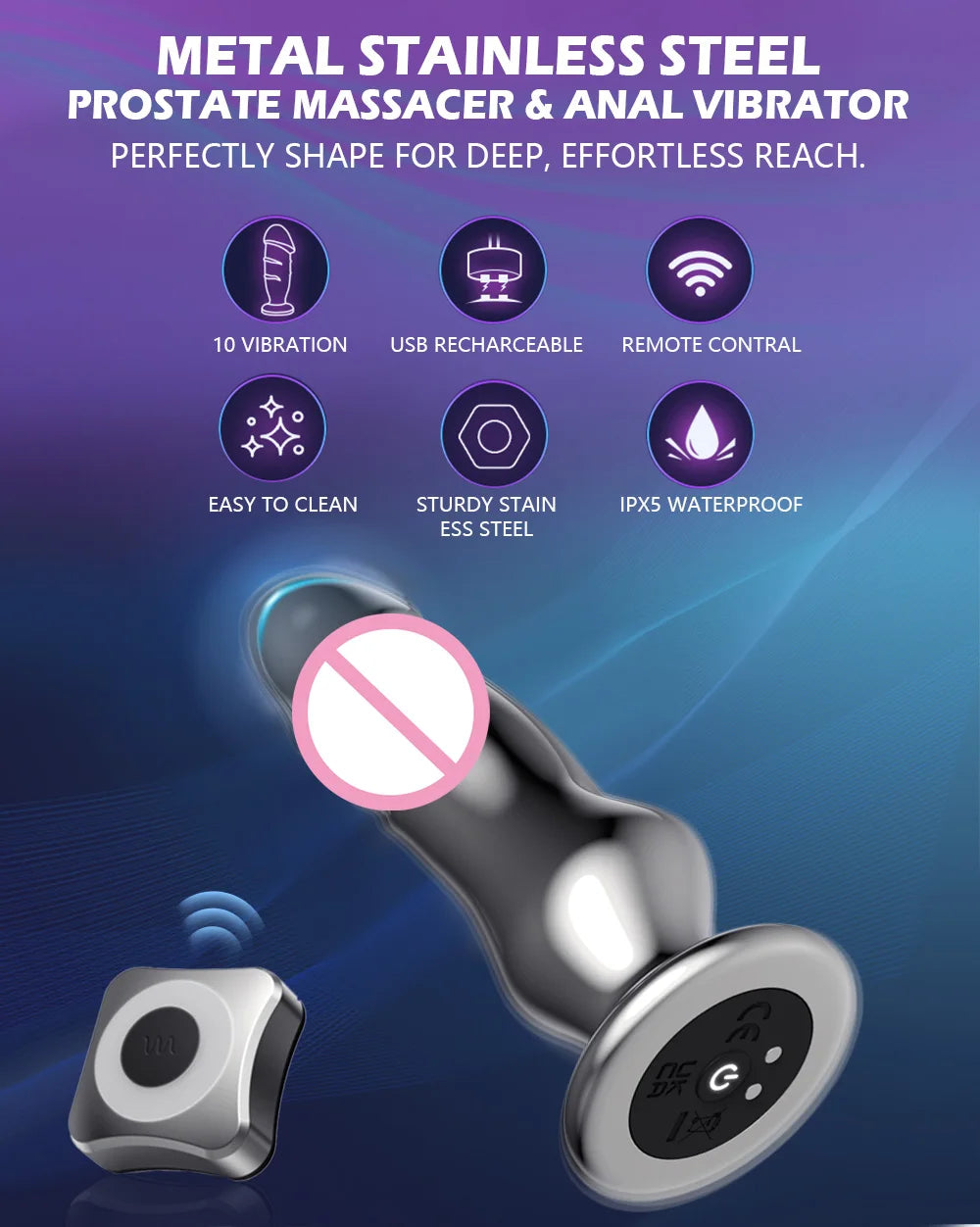 Remote-Control Vibrating Stainless Steel Anal Plug