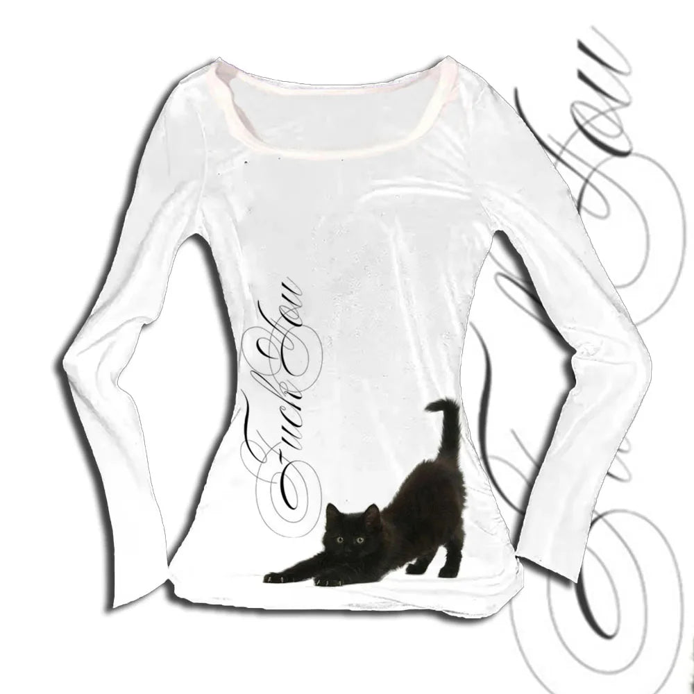 Kitty Graphic Y2K Long-Sleeve Crop Top