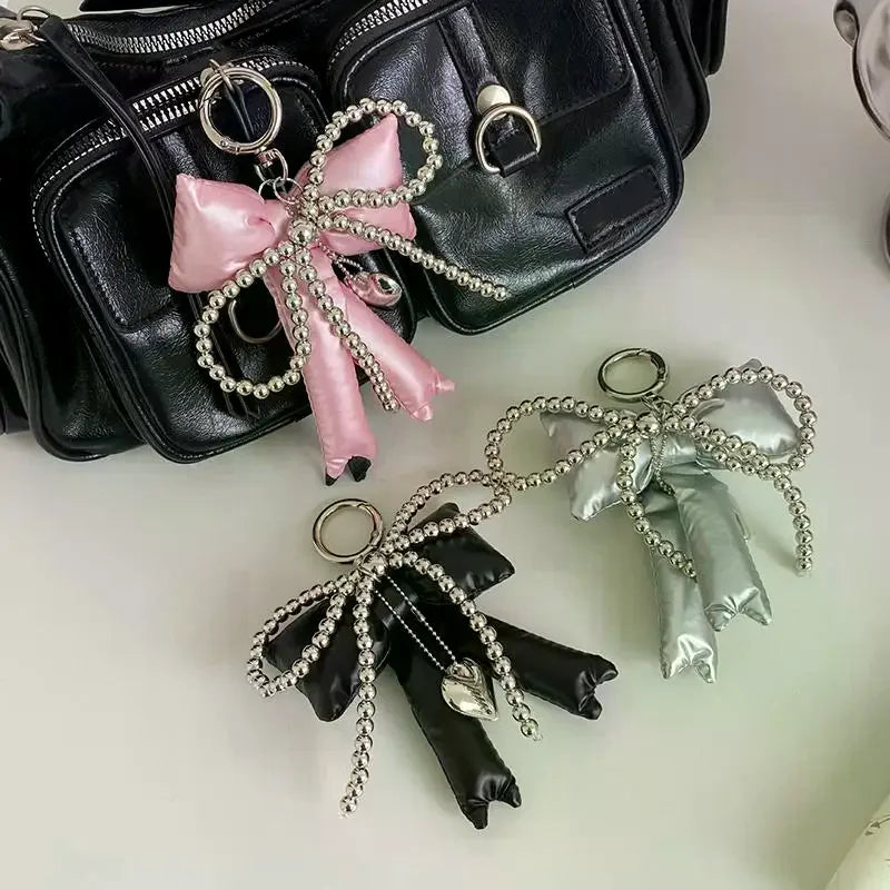 Y2K Bow & Heart Beaded Bag Charm Keychain
