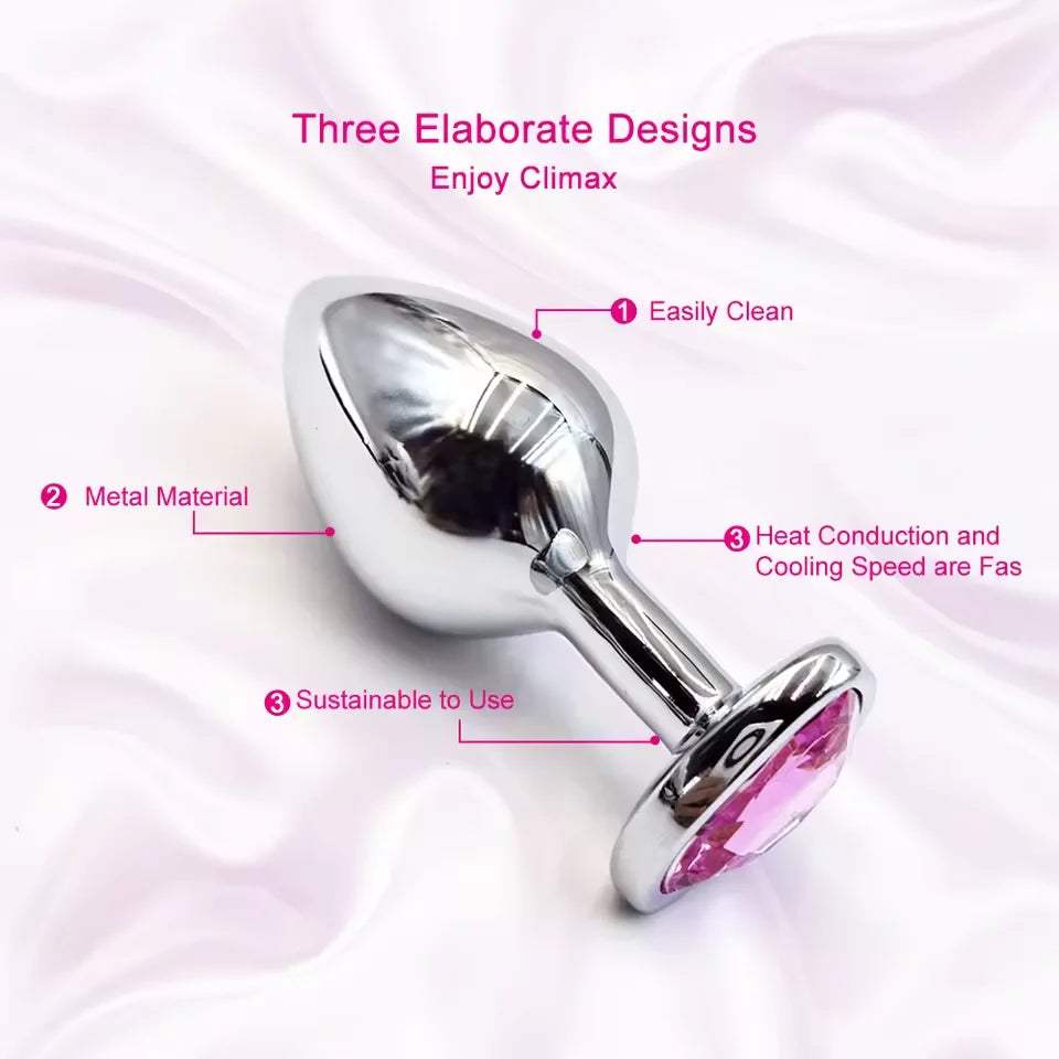 Heart-Base Crystal Metal Anal Plug