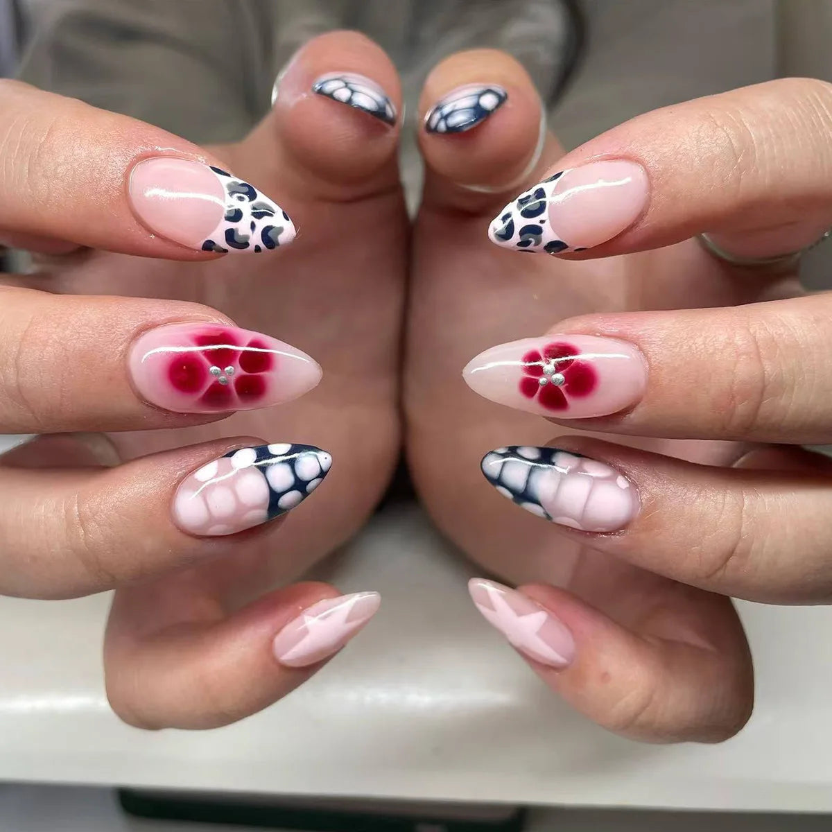 Red Star French Almond Press-On Nails