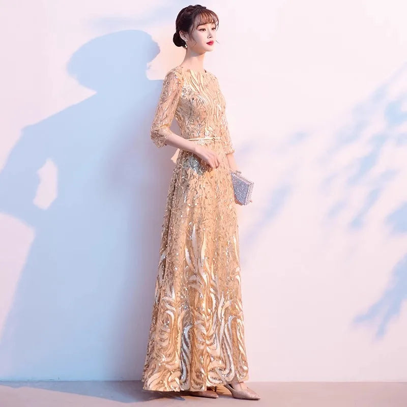 Sexy O-Neck Wedding Dress Elegant Sequins A-Line Formal Party Dress Sweet Princess Banquet Dress