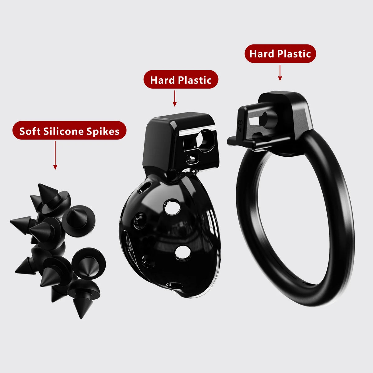 Silicone Chastity Cage with Spiked Rings