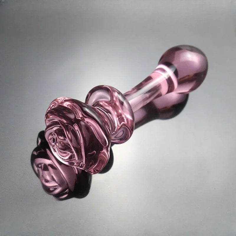 Pink Rose Glass Bullet Anal Plug