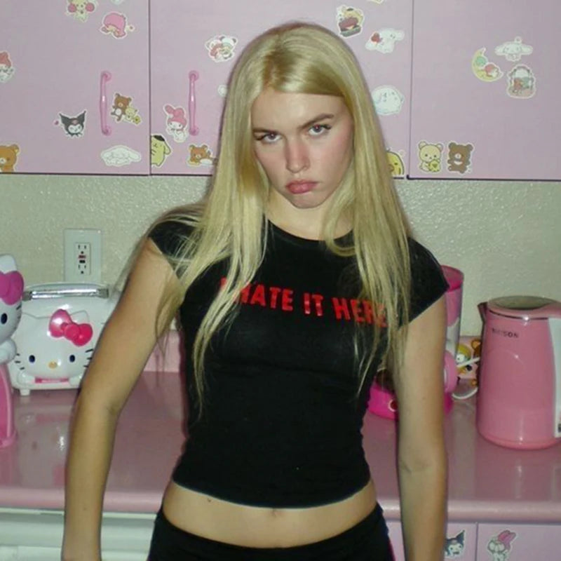 “I Hate It Here” Gothic Y2K Baby Tee