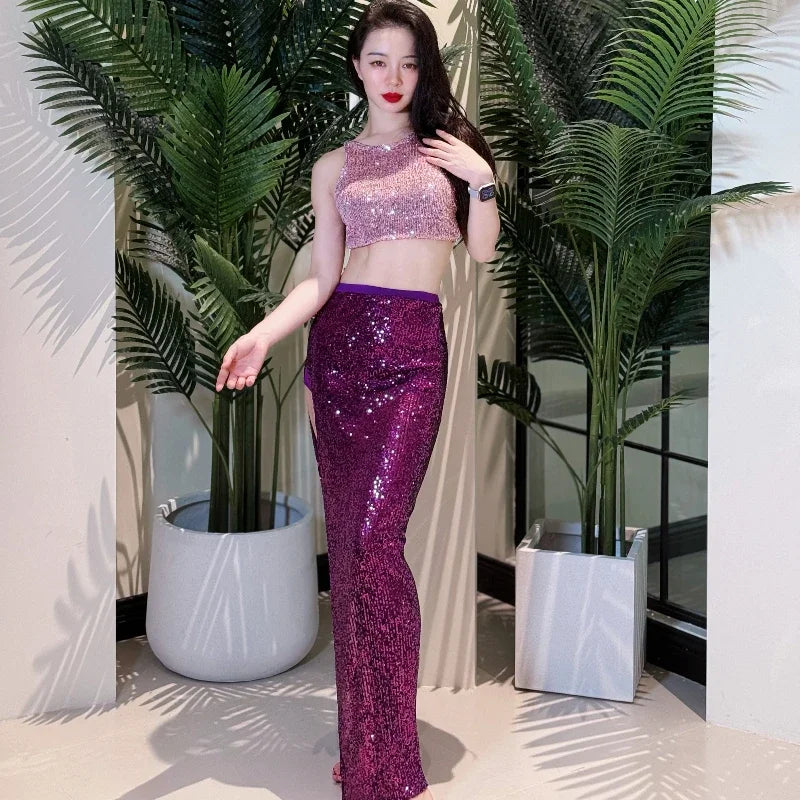 Elegant Belly Dancing Costumes Suit for Women's Advanced Sexy Sequin Performance Set Belly Dancer Professional Practice Clothes