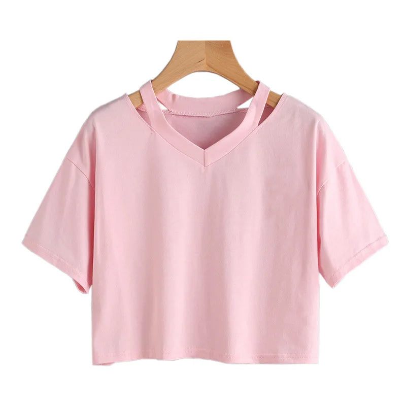Graphic V-Neck Y2K Cropped T-Shirt