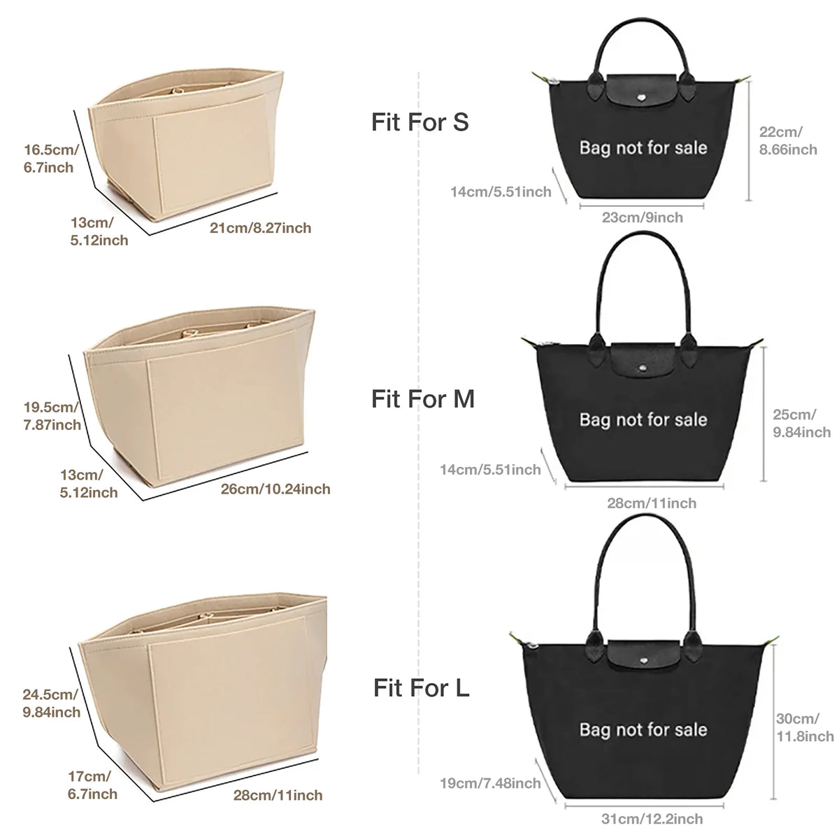 Felt Handbag Organizer Insert – 3 Sizes, 5 Colors