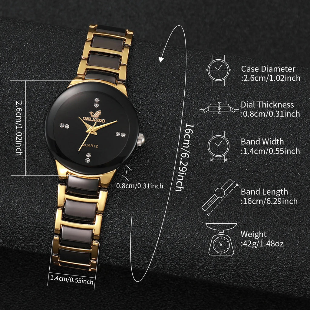 Women's Black Steel-Band Quartz Dress Watch