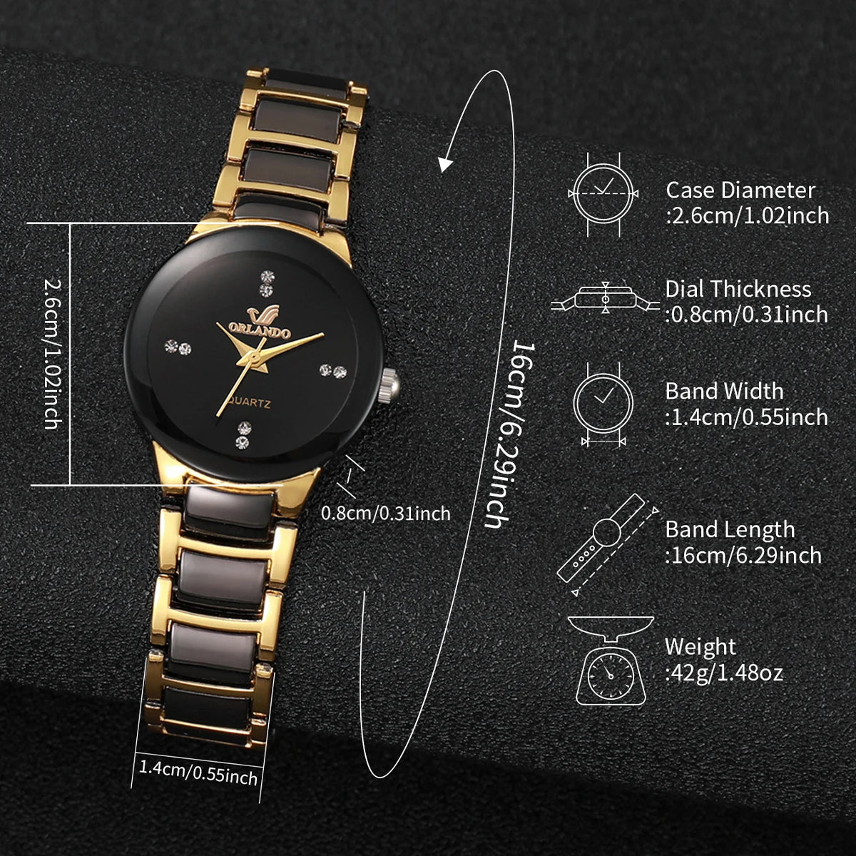 Women's Black Steel-Band Quartz Dress Watch
