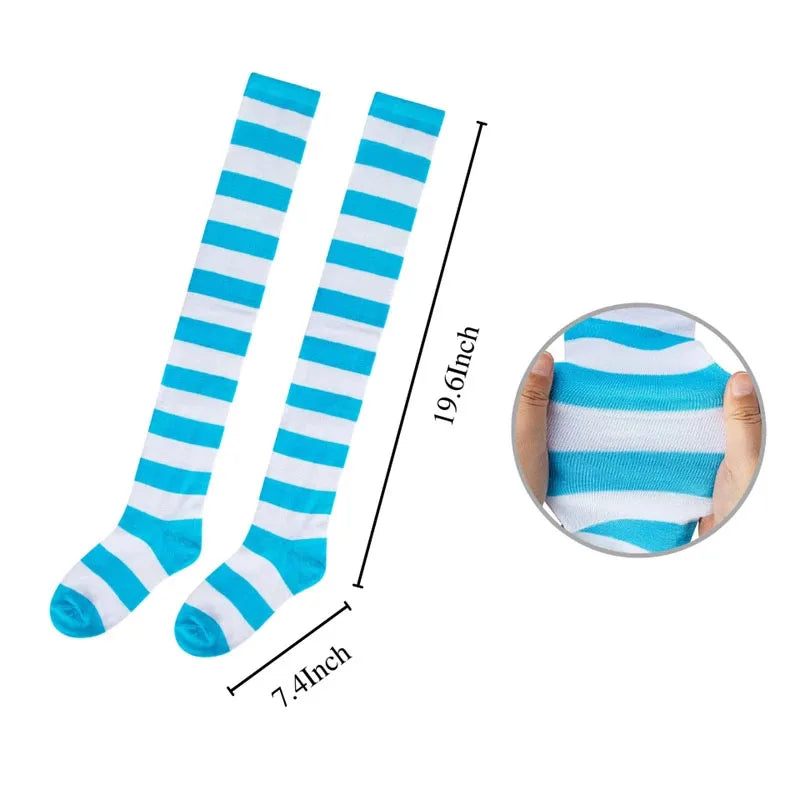 Women Thigh High Over The Knee Socks for Girl Black White Striped Hosiery Long Cotton Stockings Kawaii Knitted Leg Warmers Socks