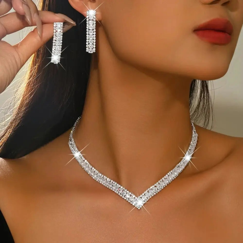 Bridal Rhinestone Bracelet Crystal Jewelry Set Shining Diamond Earrings Exquisite Luxury Necklace Banquet