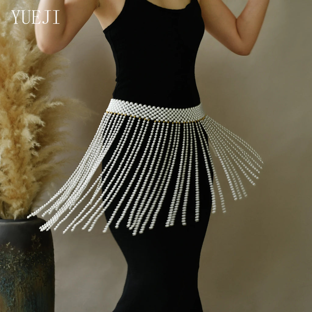 YUEJI Sexy Women Dress Waist Chain Handmade Beaded Tassel Style Short Skirt Women Dress Bikini Cover Up G97