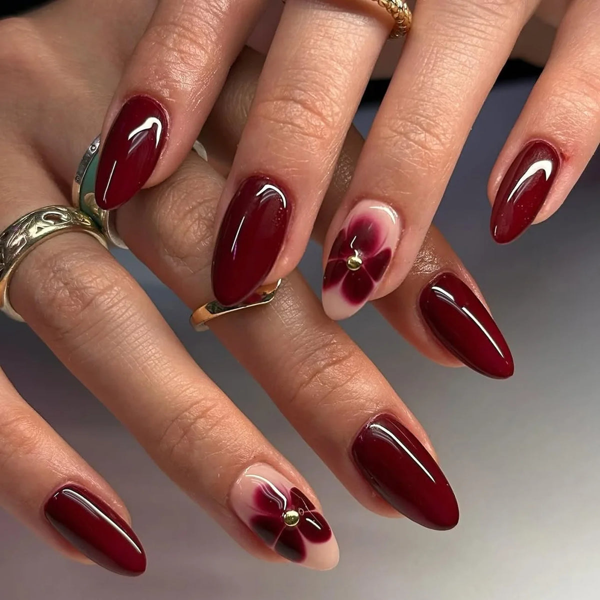 Red Star French Almond Press-On Nails
