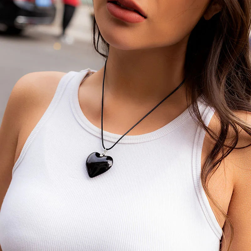 Y2K Red & Pink Heart Pendant Necklace