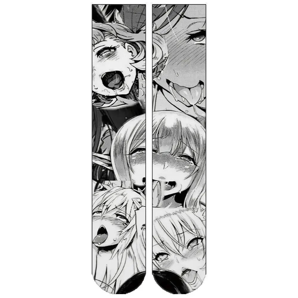 Ahegao Meme Anime Face Print Cute Kawaii Thigh High Socks Over Knee Soft Elastic Velvet Lolita Cosplay Socks Gift For Anime Fans