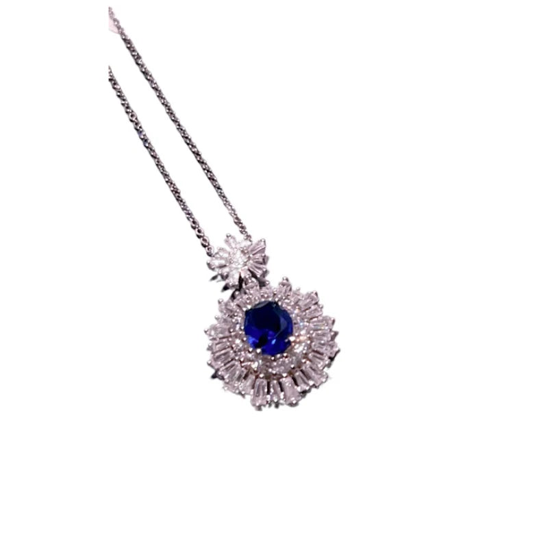 High-quality fashion Blue jewelry sets silver 925 full diamonds luxuriy elegant flower sapphire earrings for women necklace ring
