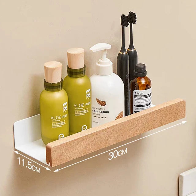 No-Drill Solid Wood Corner Shower Shelf