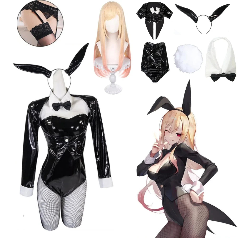 Sexy Bunny Girl Cosplay Set Anime Kitagawa Marin Outfit From My Dress-Up Darling Role Costume with Stockings Party Cosplay Suit