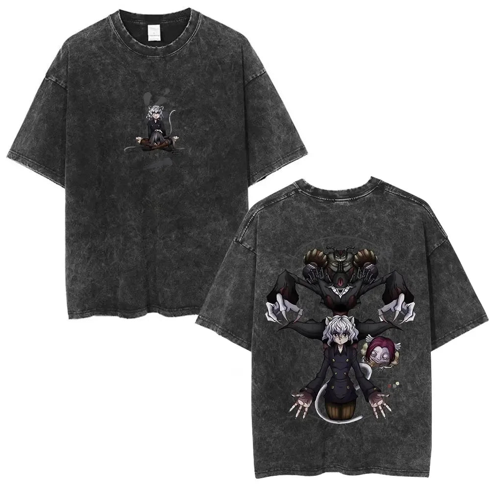 Hunter X Hunter Phantom Troupe Washed T-shirts Anime Hisoka Oversized Print T Shirt Men Women Streetwear Y2k Clothing Cotton Tee
