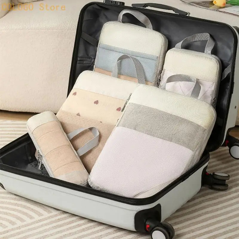 5Pcs Compressible Travel Luggage Organizers Portable Packing Cubes Clothes Shoes Toiletry Storage Bag Space-saving D0LD