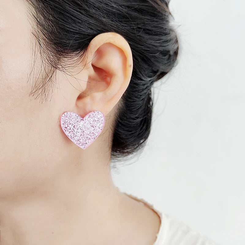 Glitter Peach Heart Acrylic Earrings