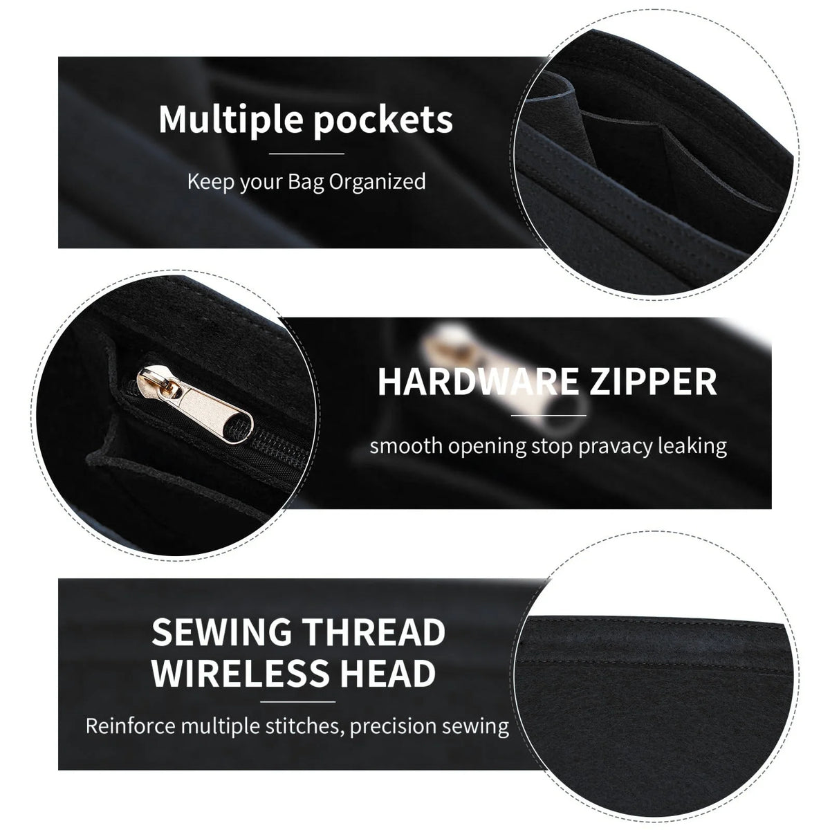 Felt Handbag Organizer Insert – 3 Sizes, 5 Colors