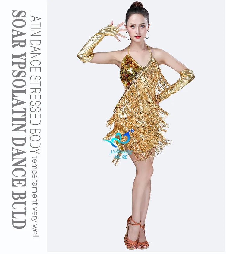 Women's Sequin Tassel Latin Dance Mini Dress