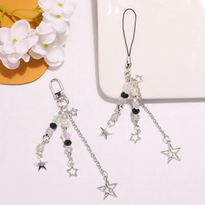 Goth Y2K Star & Pearl Beaded Phone Charm