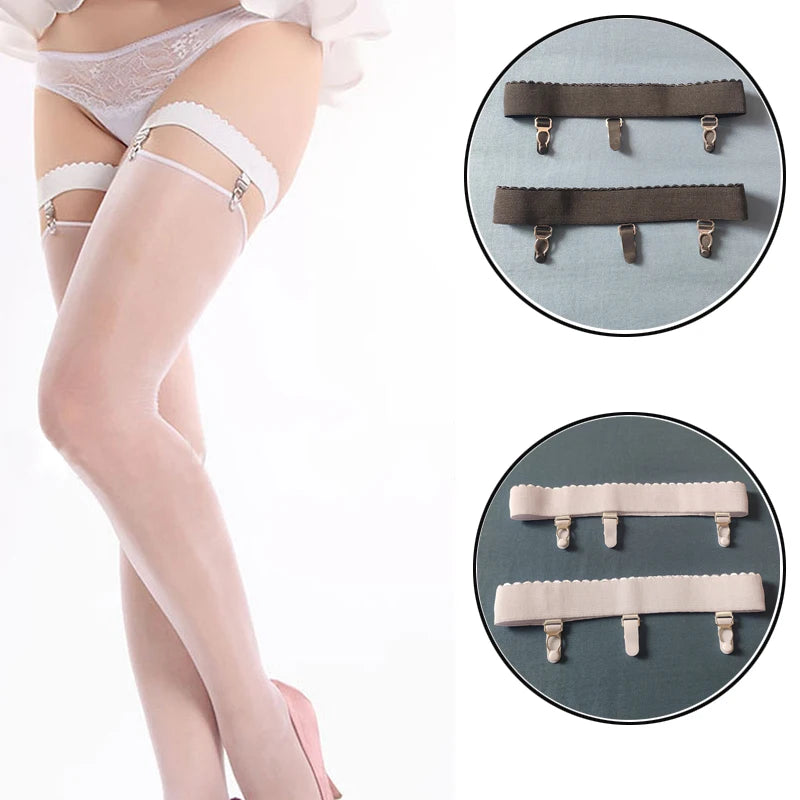 2Pcs Womens Sexy Non-slip Elastic Thigh High Garter Belts Thigh High Stocking Holder Elastic Fastener Suspender with 3 Clips