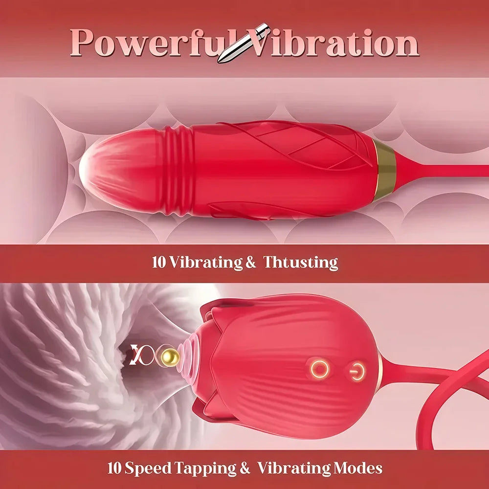 Rose 3in1 Sucker Vibrator for Women Telescopic Clitoris Stimulator Dildo Licking Vagina Massager Masturbator Sex Toys for Women