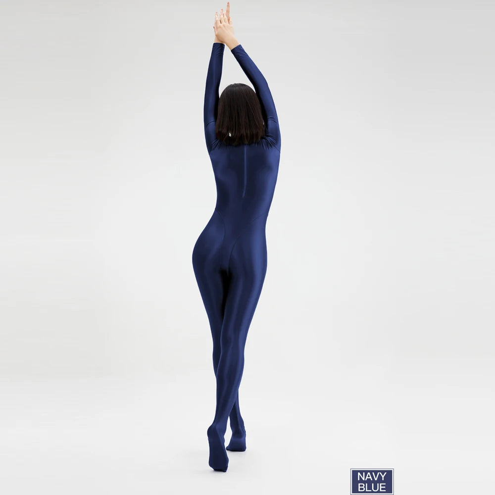 Women's Glossy Long-Sleeve Full-Length Jumpsuit