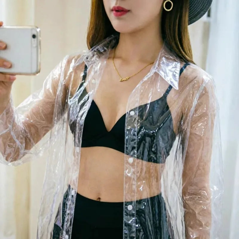 Sexy High-Transparency TPU Clear Shirt Spicy Girl See-Through Top Sun Protection Cardigan Bar Nightclub Party Costume