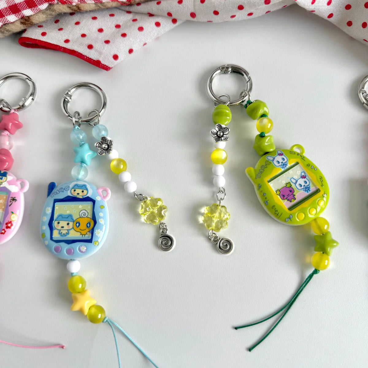Tamagotchi Beaded Phone Strap with Acrylic Charm