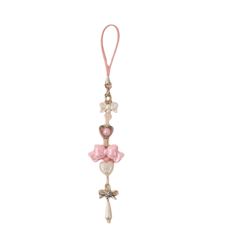 Y2K Heart & Bow Beaded Phone Charm