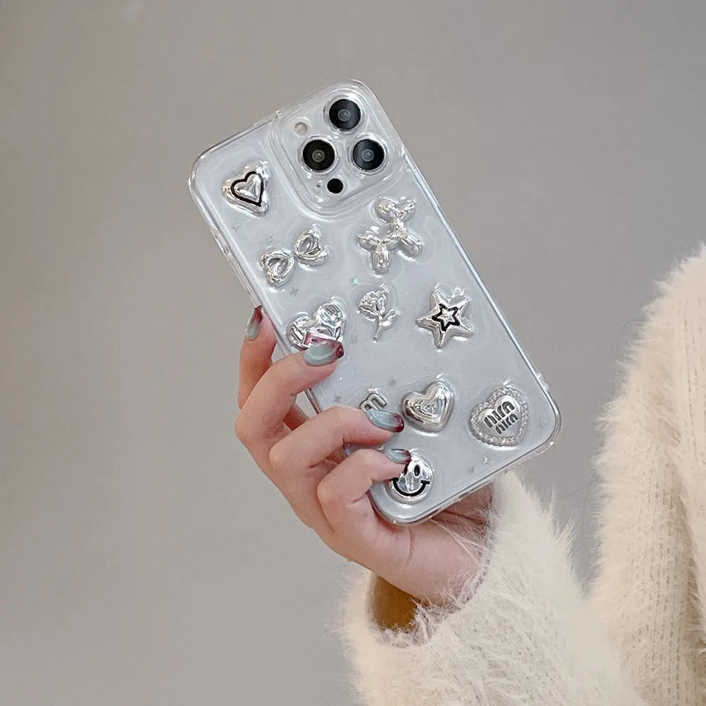 3D Heart & Star Glitter Phone Case for iPhone
