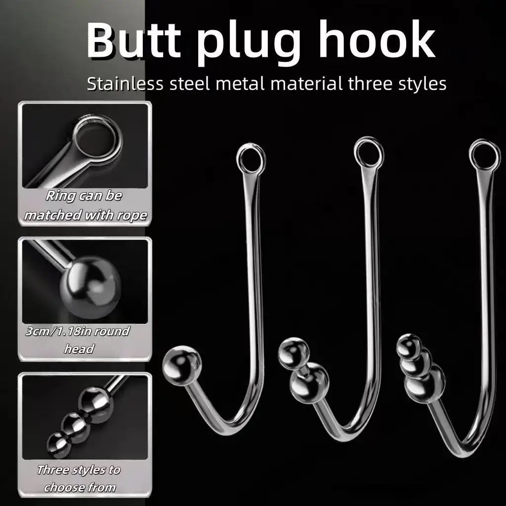 Stainless Steel Anal Hook with Beads