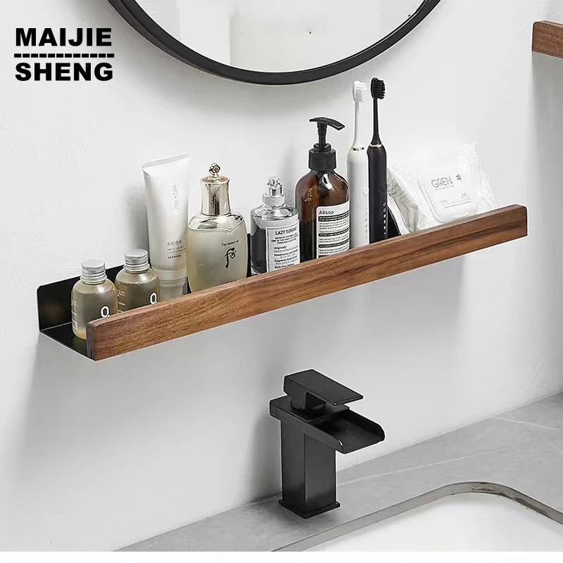 Wall-Mounted Solid Wood Corner Shower Shelf