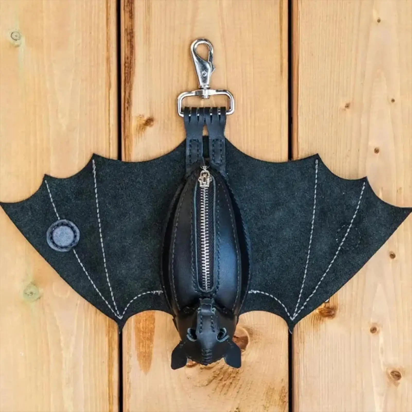 Coin Purse PU Leather Bat Gothic Bag Keychain Change Purse with Foldable Wings for Shopping Travel Work School Events Outdoor