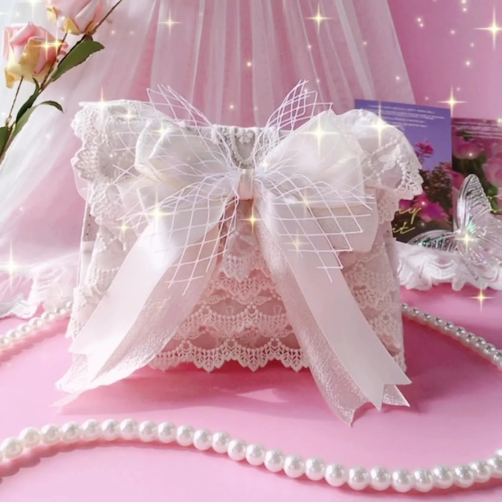 Lolita Pink Bow Pearl Crossbody Bag