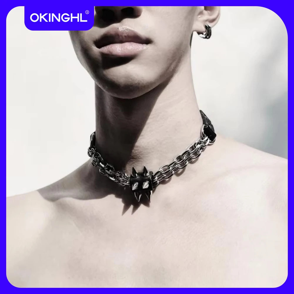 A punk necklace, fashionable and versatile collarbone chain, Gothic style pointed nail chain, unisex