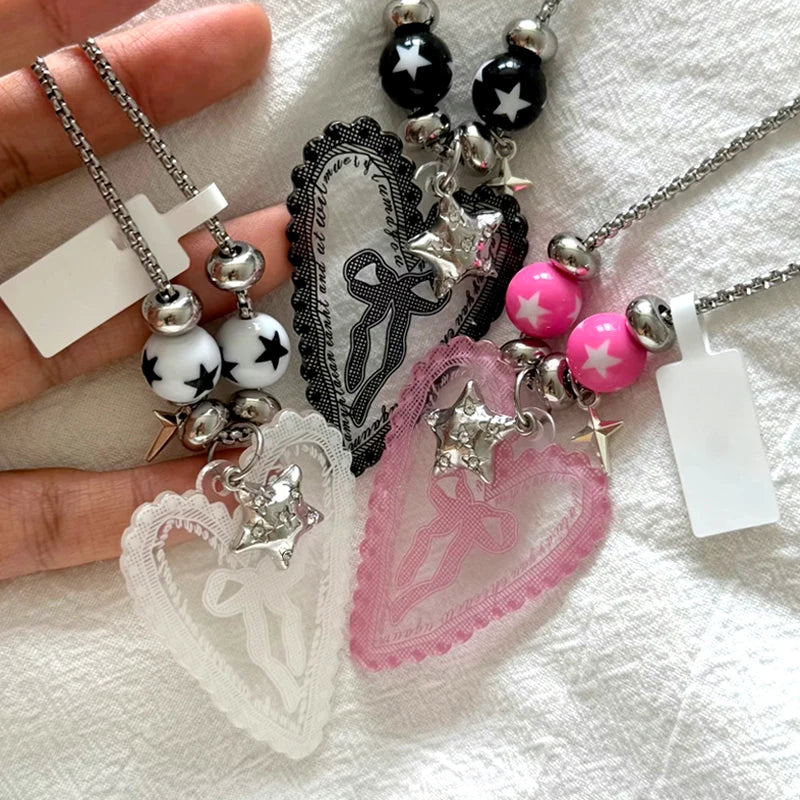 Pink Star, Lace & Bow Y2K Pendant Necklace