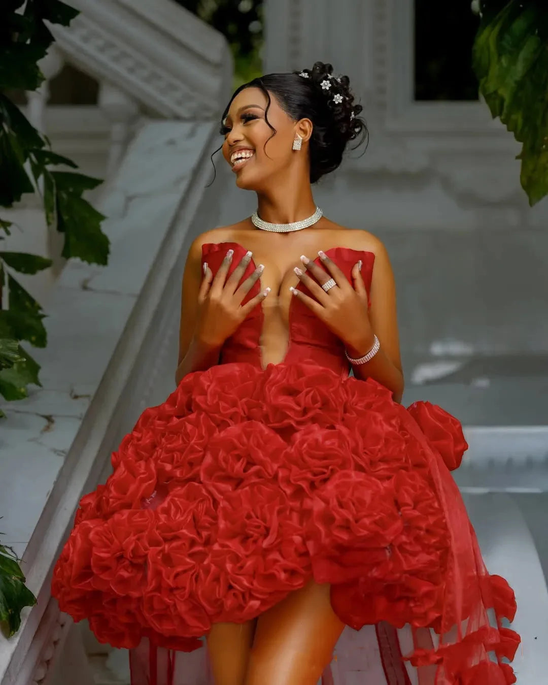 Sexy Red A-line Short Skirt Prom Dress Deep V Off The Shoulder Pleated Cocktail Dress African Black Girl Party Gown Customized