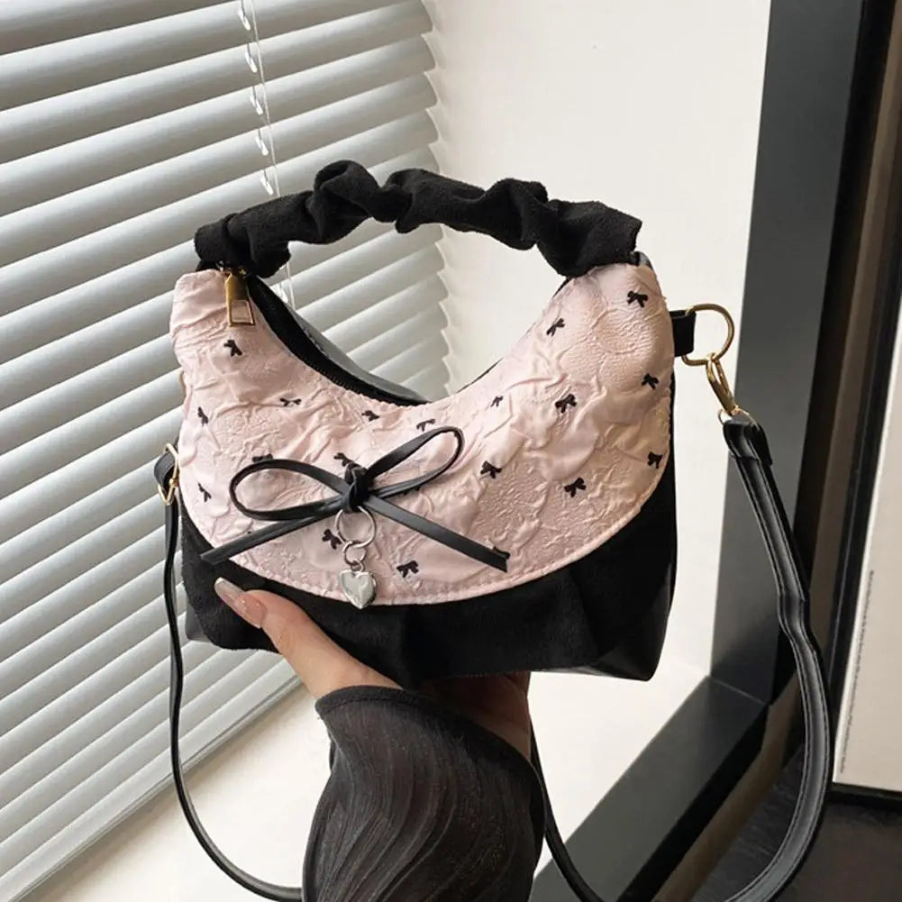 Lace Plaid Bow Shoulder Bag