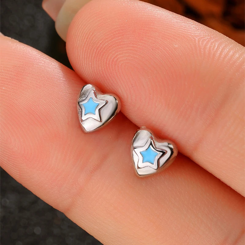 S925 Silver Heart & Blue Star Earrings