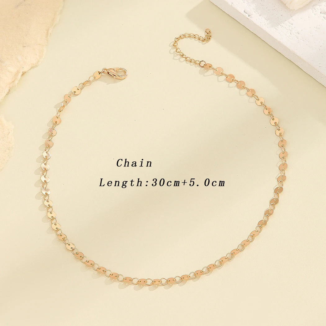 Women's Chokers Necklace Golden Color Round Metal Sequin Collar Short Chain Simple Punk Necklace Trendy Jewelry Gift