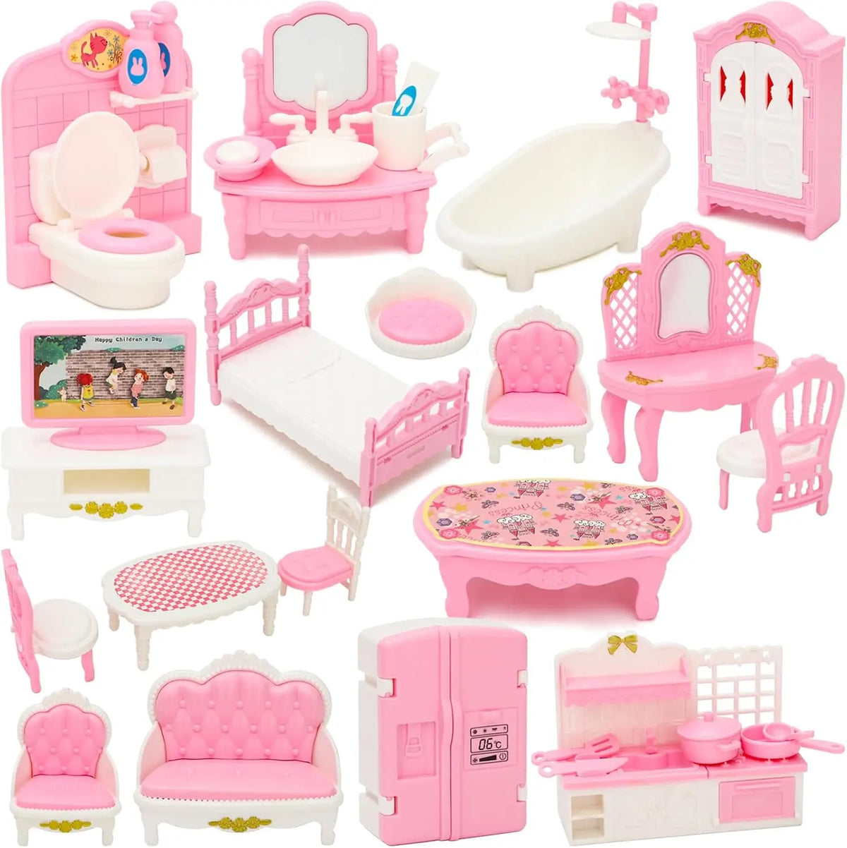 Pink Miniature Dollhouse Furniture Set