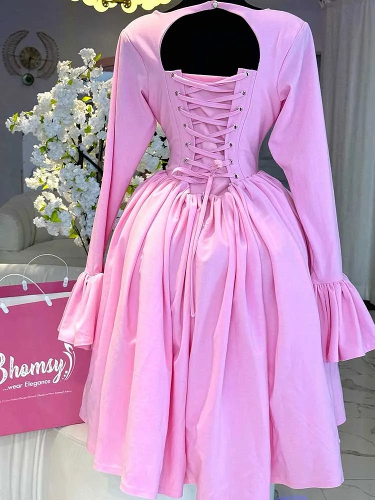 Women's Pink Lace-Up Corset Dress
