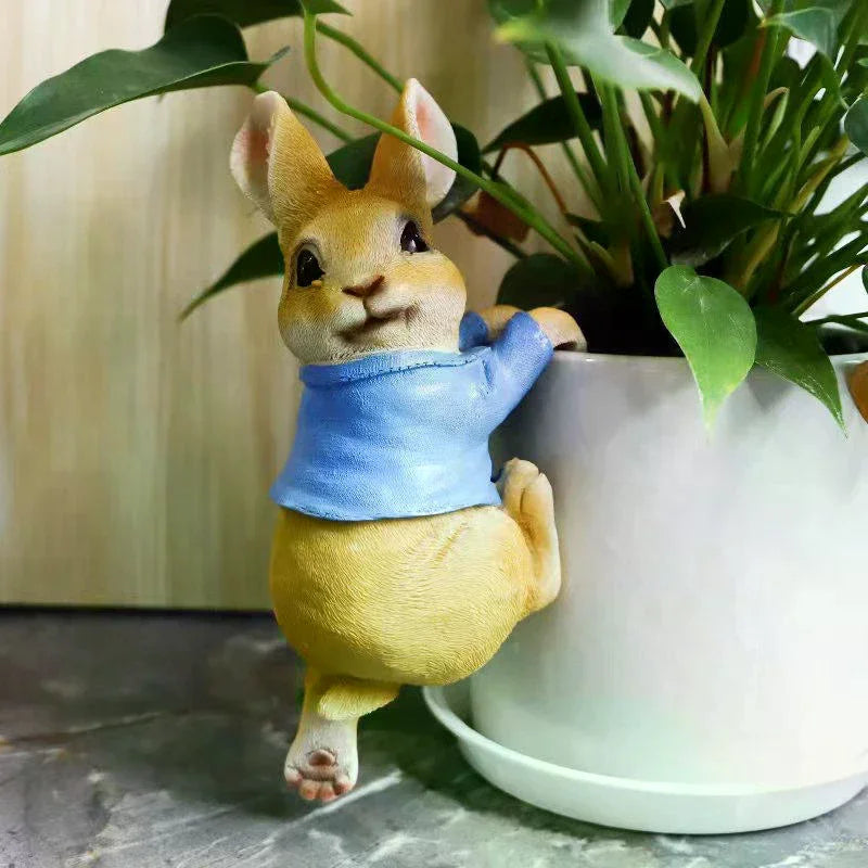 Funny Rabbit Statue Adorable Bunny Sculpture Resin Animal Figurine Decorative Ornament For Outdoor Fairy Garden Patio Yard Tree