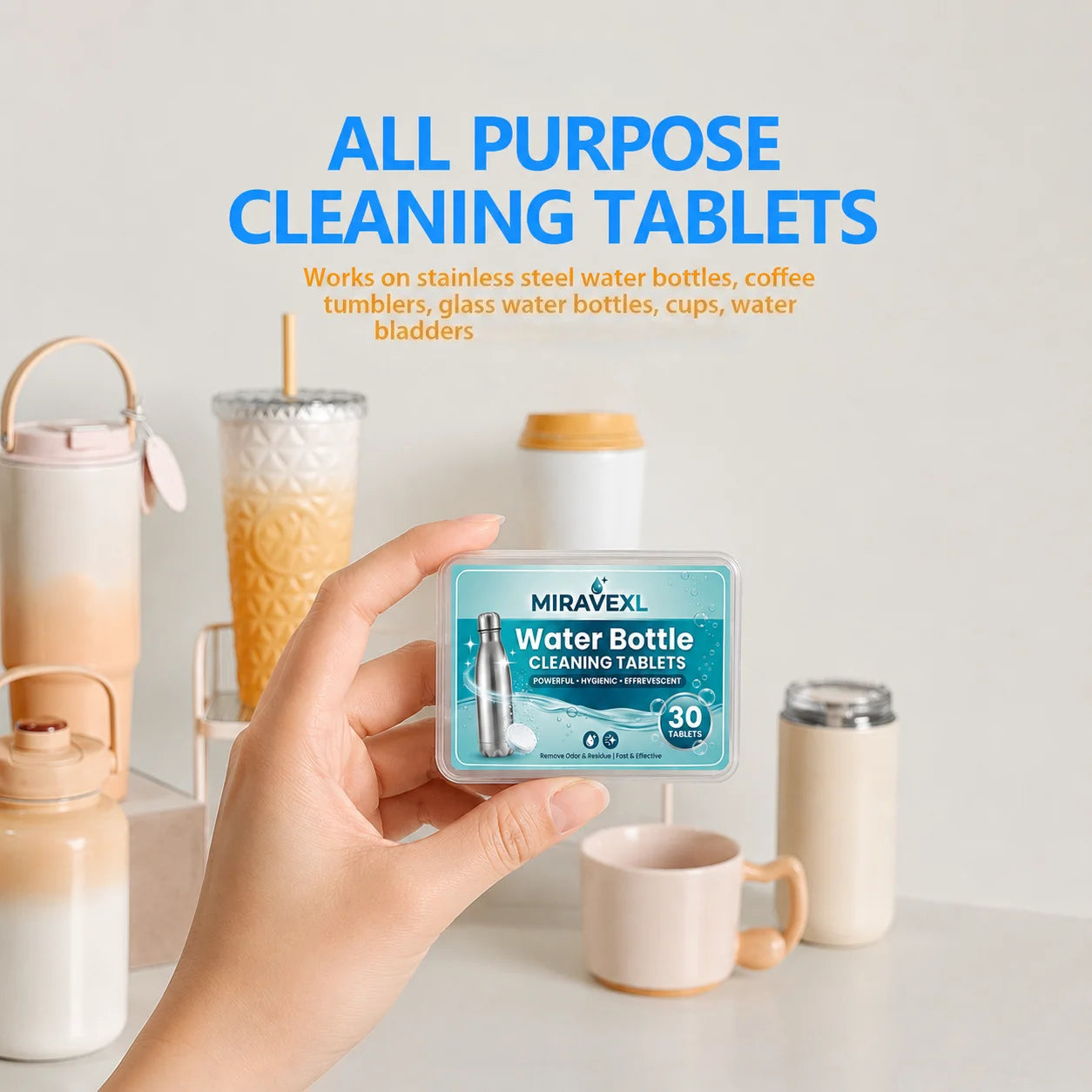 Water bottle cleaning tablets Tumbler Insulated & Reusable Water Bottles Removes Stubborn Stains &OdorsIncludes a straw brush